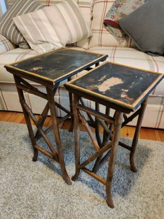 Nest Of 2 Vintage/antique Bamboo Side Tables Victorian Style Chinoiserie