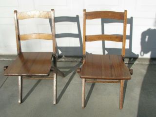 Vintage Antique Wooden Folding Chairs Set Of 2