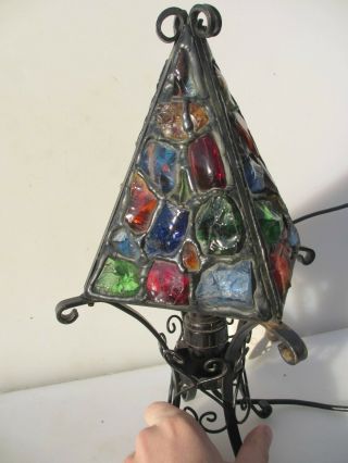 Peter Marsh Table Lamp Leaded Stained Glass Rocks Light Wrought Iron Base