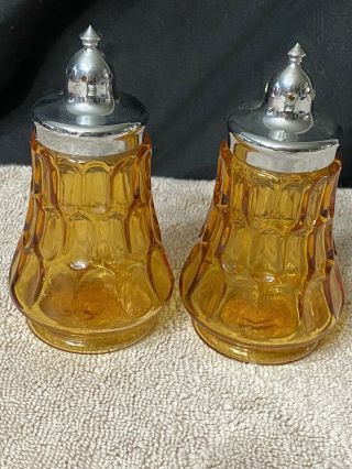 Vintage Depression Amber Glass Fat Bottom Salt And Pepper Shakers