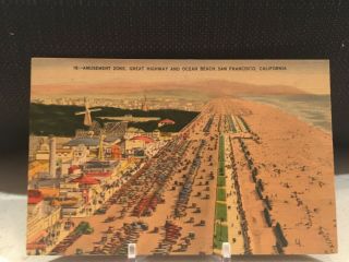 Vintage Postcard San Francisco California Amusement Zone & Great Highway & Beach