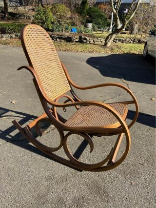 Vintage Thonet Style Bentwood Rocker W/cane Back & Seat,  Made In Italy