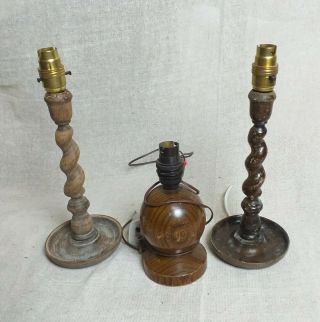Vintage Wooden Table Lamps & One Other A/f