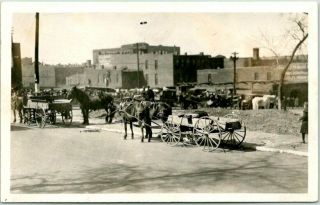 Vintage Rppc Real Photo Postcard Street Scene Horse Wagons C1920s