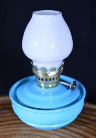 Vintage Weighted Base Pixie Kelly Nursery Oil Lamp & Milk White Glass Shade.  (1) 3