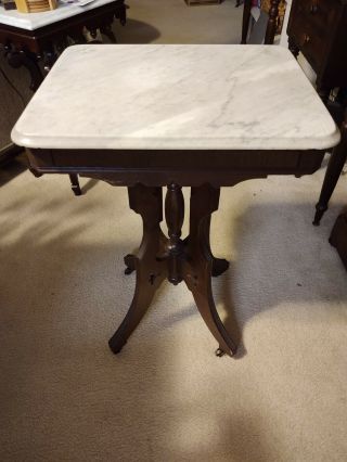 Antique Walnut Marble Top Side Table Eastlake Victorian