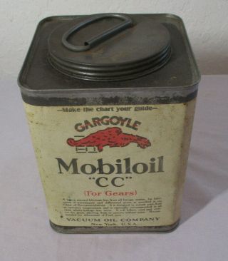Vintage Metal Can Gargoyle Mobiloil " Cc " For Gears 5 Pound Tin Vacuum Oil 1867