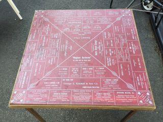 Rare Vintage 1946 Folding Card Table W/ Hingham Ma Advertising Monopoly Type Top