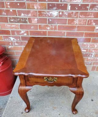 Vintage Solid Cherry End Table Queen Anne 1 Drawer 31x21