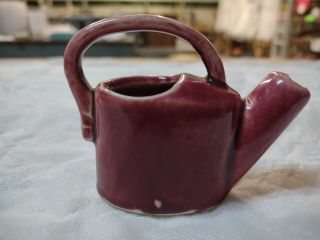 Vintage Burgundy Red Shawnee Pottery Miniature Watering Can No Damage 3
