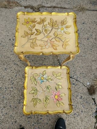 2 Florentine Vtg Hollywood Nesting Side Tables Resin Gold Tone Mcm Made In Italy