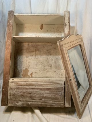 Antique Primitive Wood Cabinet Medicine Drop Front Bevel Mirror Project