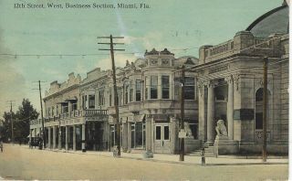 Miami - 1918 12th Street Business Section Historic Vintage Postcard
