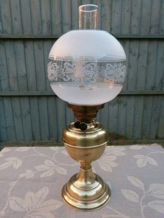 Antique Vintage British Duplex Brass & Glass Globe Oil Lamp.