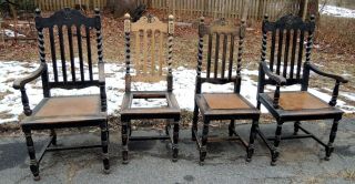 4 Wonderful Antique Barley Twist Rope Turned Oak Jacobean Chairs