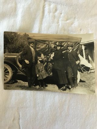 Family Posing With 1930s Model T Ford Car Antique Vintage B/w Photo