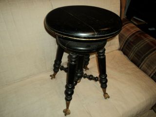 Vintage Black Piano Stool With Glass Feet
