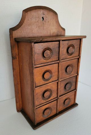 Antique Wooden Spice Cabinet Apothecary 8 Drawers All