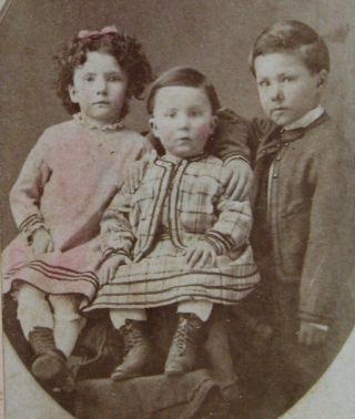 Antique Cdv Photo Of 3 Exceptionally Children Siblings Hamburg Iowa