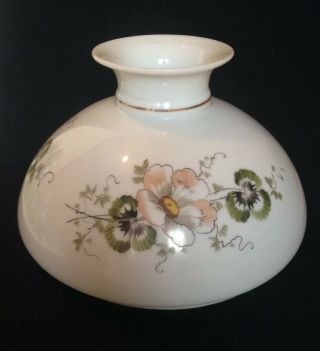 Large Floral Painted Opaline Glass Lamp Shade