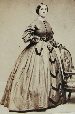 Antique Civil War Era Cdv Photo Young Woman In Fancy Hoop Dress Providence Ri