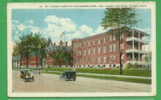 Toledo,  Oh/ St.  Vincent Hospital/nurses Home/ Very Old Cars/ Trolley Tracks/pc