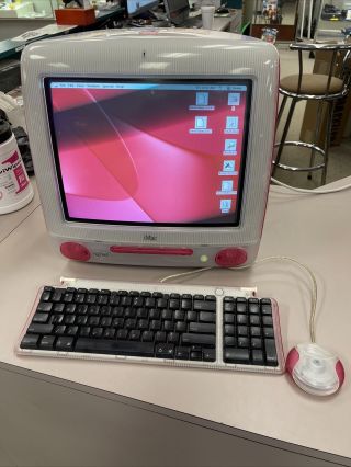 Vintage 1999 Apple Imac Red Powers On Computer W/mouse And Keyboard Apple M5521
