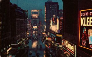 Vintage Postcard Times Square At Night York Ny 1955