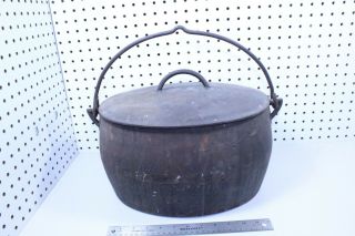 Vintage Early Fdy Co Dickson Pa 4 Gallon Cast Iron Campfire Stew Pot With Lid
