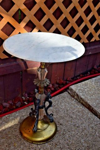 Vintage Marble Glass And Cast Iron Side Table Made By Catco In Italy.