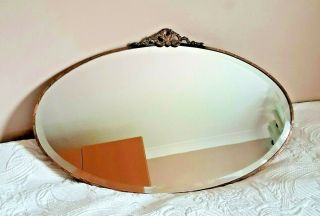 Vintage Antique Art Deco Brass Oval Bevelled Edge Wall Mirror On Chain 26 " X 15 "