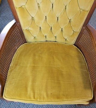Vintage Mid Century Modern Cane Chair with Mustard Yellow Tufted Velvet Fabric 2