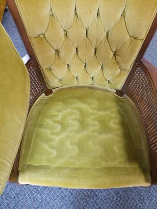 Vintage Mid Century Modern Cane Chair with Mustard Yellow Tufted Velvet Fabric 3