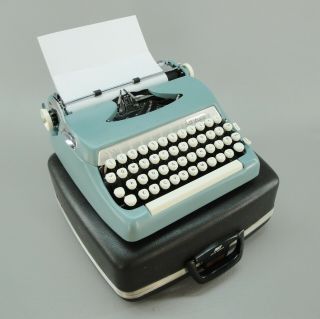 Smith Corona Sterling Portable Typewriter,  Mid Century 1960s Vintage Blue Case