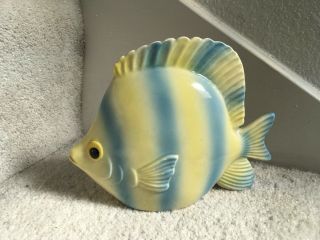 Vintage Fitz And Floyd Yellow Blue Striped Fish Planter 1986 Ff 6.  25 " X 5 "