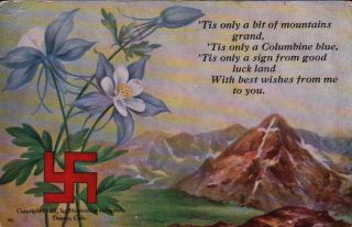 1908 Columbine Mountains Good Luck Swastika,  Co Vintage Postcard