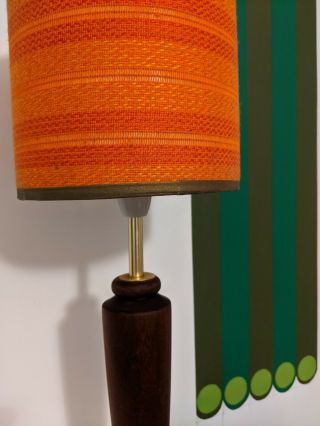 Mid Century Modernist Teak Rosewood? Table Lamp Base & Shade Orange Danish 70s