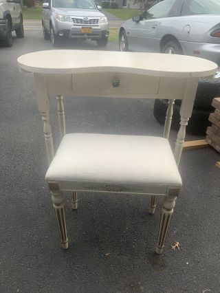 Vintage Kidney Shaped Desk Dressing Table Vanity & Upholstery Handpainted Stool
