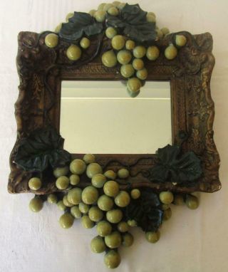 Antique French Painted Plaster Of Paris Grape Vine Mirror & Frame