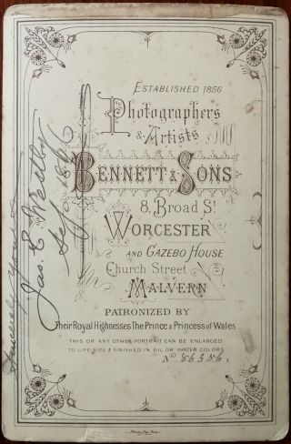 J.  Bennett & Sons.  Worcester & Malvern.  Large CDV Photograph of Man 1896 2