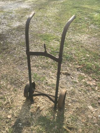 Vintage Cast Iron Gas Station Garage Oil Drum Mover Cart Dolly Cast Iron Wheels