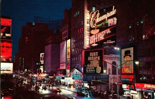 Vintage Postcard Times Square At Night Broadway & 46th St York Ny