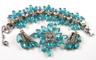Vintage Juliana D&e Turquoise Rhinestone Bracelet And Earring Set