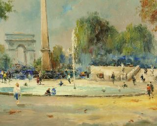 Vintage Julien Brosius French Oil Painting Paris Street Scene w/ Arc de Triomphe 3
