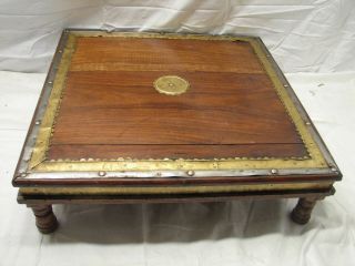 Antique Wooden Prayer Bench Stand W/brass Trim Stool Table Display Ornate