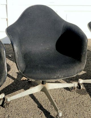 Mid - Century Signed Eames Herman Miller Armchair - Swivel Base Black Upholstered