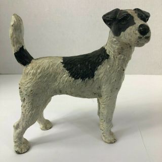 Hubley Vintage Cast Iron Standing Fox Terrier Dog Doorstop Black And White