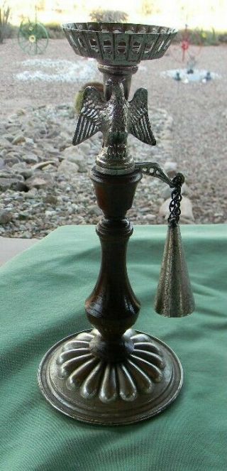 Vtg American Eagle Dilly 10 " Tall Wood Metal Candle Holder & Snuffer Made Usa