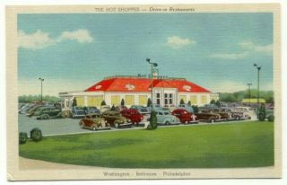 Hot Shoppes Drive - In Restaurant Vintage Advertising Linen Postcard