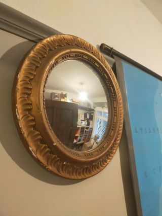 Vintage Gilt Round Art Deco Convex Mirror - 14 " - Mirorbelle - 1930 